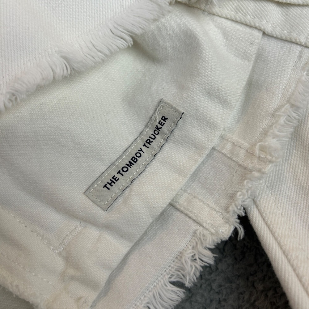 Lucky Brand Jacket Women Small Petite White The Tomboy Trucker Fringe Hem - Picture 4 of 16